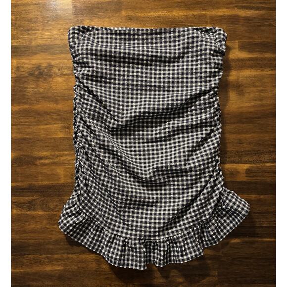 J Crew Women's 16 Swimsuit Dress One Piece Strapless Ruched Bandeau Gingham - Picture 1 of 13